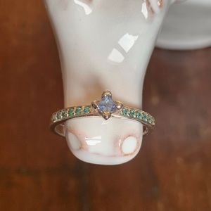 Aquamarine & CZ Princess Ring 925SS—NWOT